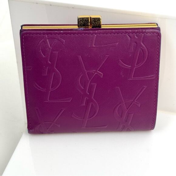 Yves Saint Laurent Purple Small Women's Wallet with decorative kiss lock snap - Picture 1 of 11